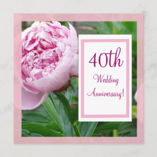 Pink Peony 40. Wedding Anniverary Einladung