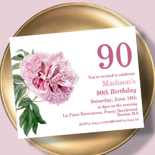 Pink Peony   90. Budget Geburtstag Einladung