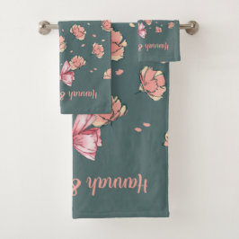 Pink Peony and Bow Pattern Badhandtuch Set