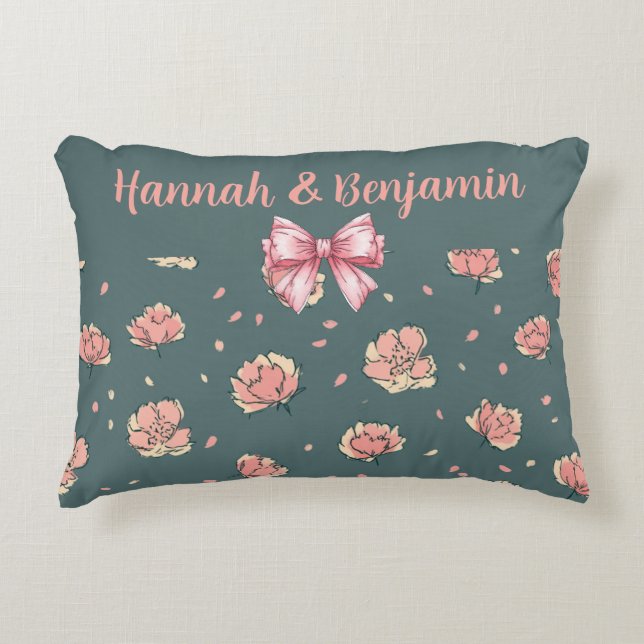 Pink Peony and Bow Pattern Dekokissen (Vorderseite)