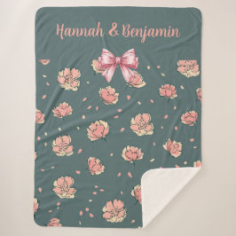 Pink Peony and Bow Pattern Sherpadecke