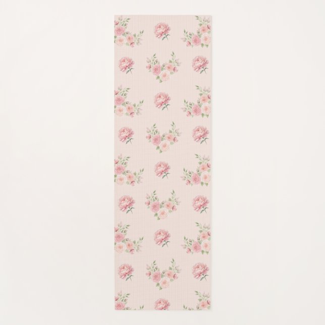 Pink Peony and Rose Pattern Yogamatte (Vorderseite)