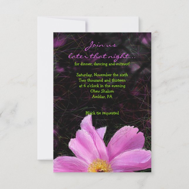 PINK PEONY Bat Mitzvah Empfang Card Einladung (Vorderseite)