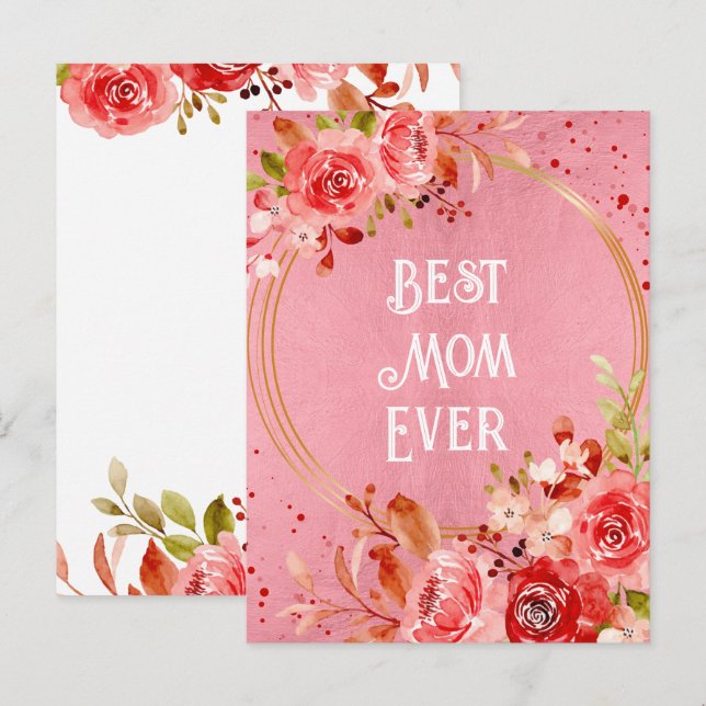 Pink Peony Beste Mama je Blumenrahmen Postkarte (Vorne/Hinten)