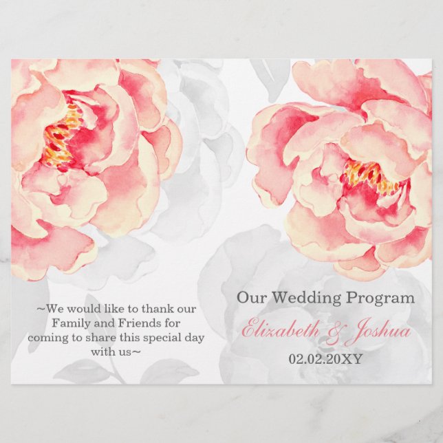 Pink Peony Bifold Hochzeitsprogramm (Vorderseite)