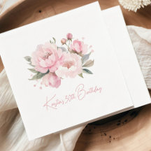 Pink Peony Birthday Cocktail Napkin