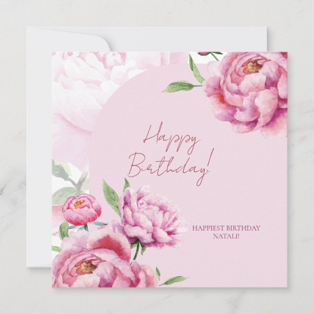 Pink Peony Birthday Folded Greeting Card Karte (Vorderseite)