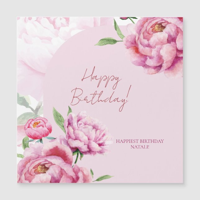 Pink Peony Birthday Folded Greeting Card Magnetkarte (Vorderseite)