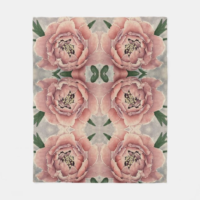 Pink Peony Blanket Fleecedecke (Vorderseite)