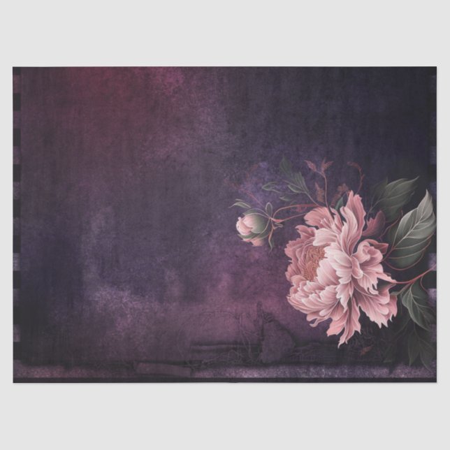 Pink Peony Blume auf Lila Decoupage Seidenpapier (Vorderseite)
