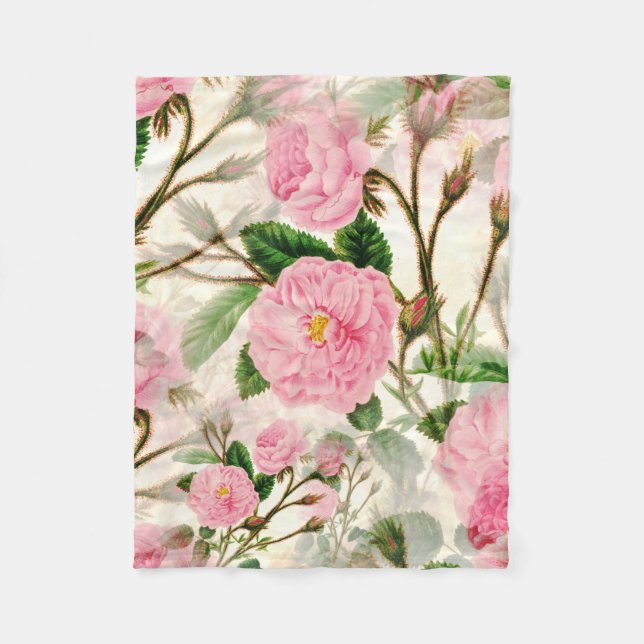 Pink Peony Blume, Blätter & Buds Muster Fleecedecke (Vorderseite)