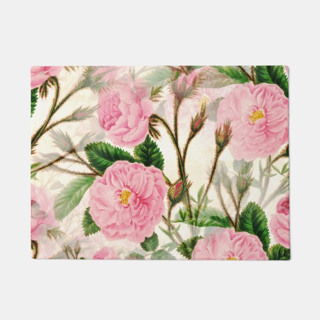 Pink Peony Blume, Blätter & Buds Muster  Fußmatte (Vorderseite)