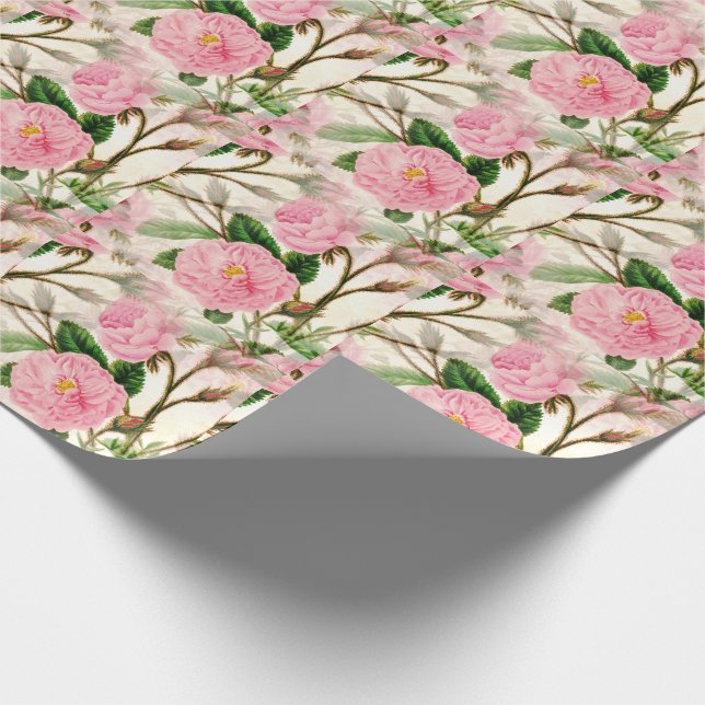 Pink Peony Blume, Blätter & Buds Muster Geschenkpapier (Ecke)