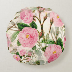 Pink Peony Blume, Blätter & Buds Muster Rundes Kissen