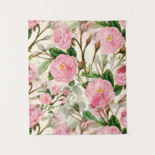 Pink Peony Blume, Blätter & Buds Muster Wandteppich