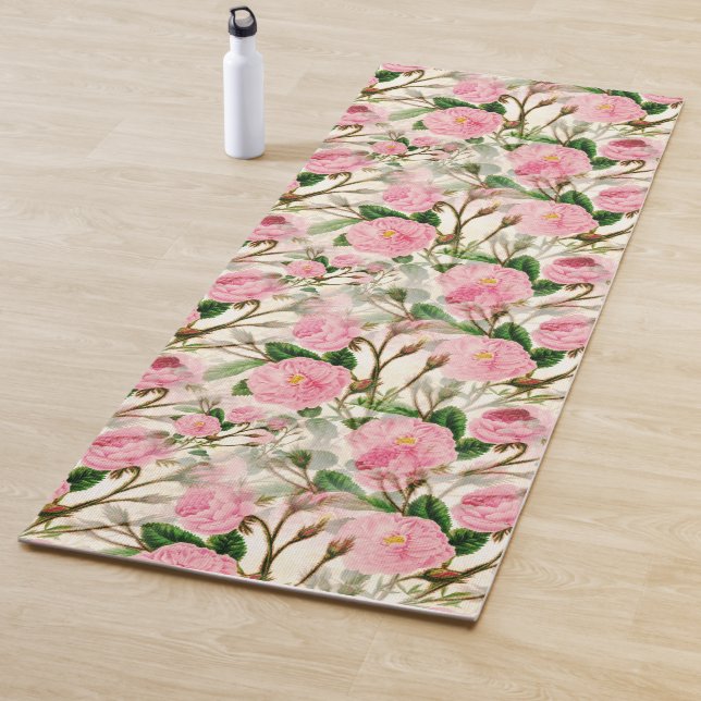 Pink Peony Blume, Blätter & Buds Muster Yogamatte (Beispiel)