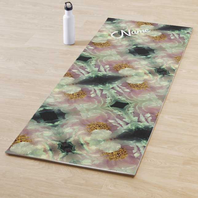 Pink Peony Blume Center Muster Personalisiert Yogamatte (Beispiel)
