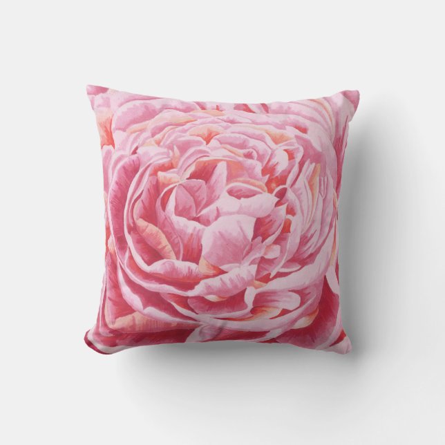 Pink Peony Blume Closeup Illustration Kissen (Vorderseite)