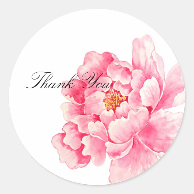 Pink Peony Blume Danke Runder Aufkleber (Vorderseite)