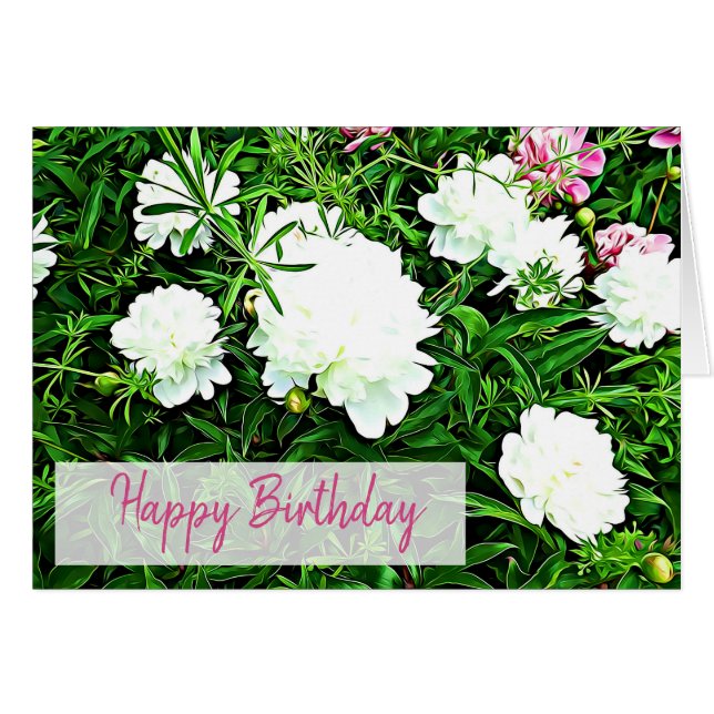 Pink Peony Blume Happy Birthday Card (Vorderseite (Horizontal))