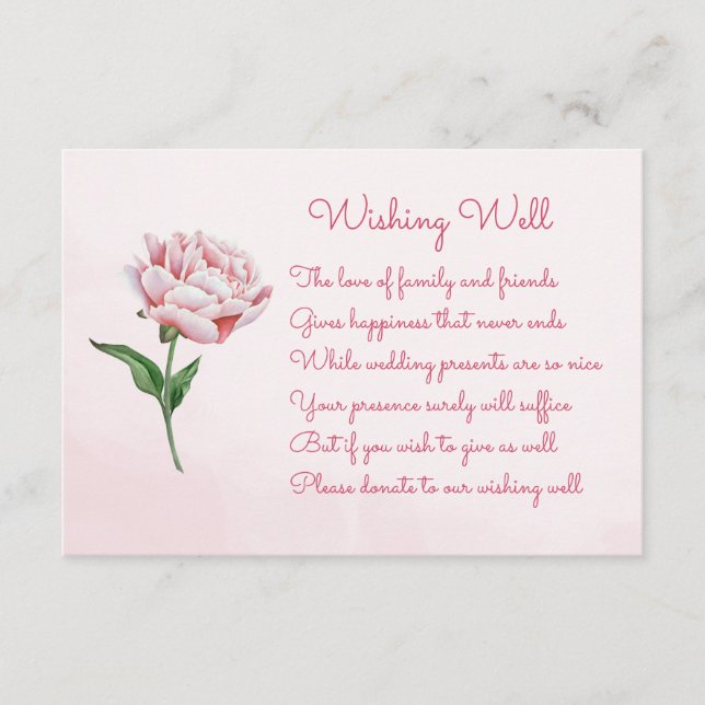 Pink Peony Blume Hochzeitszittel Begleitkarte (Vorderseite)