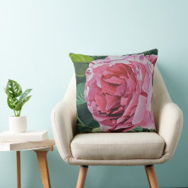 Pink Peony Blume mit grünen Blätter, Groß Kissen