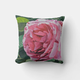 Pink Peony Blume mit grünen Blätter, quadratisch Kissen
