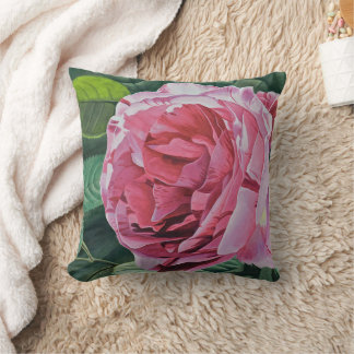 Pink Peony Blume mit grünen Blätter, solide Rückse Kissen