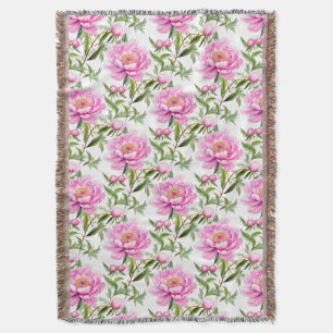 Pink Peony Blume mit Sage Green Blätter Decke