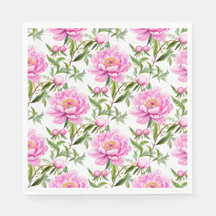 Pink Peony Blume mit Sage Green Blätter Serviette