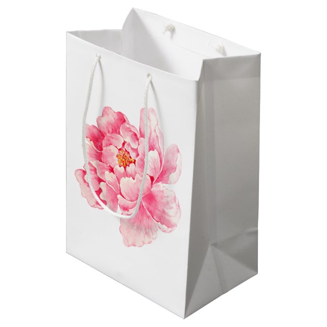 Pink Peony Blume Mittlere Geschenktüte (Vorderseite Schrägansicht)
