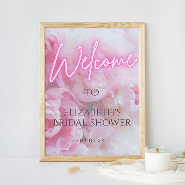 Pink Peony Blume Neon Glow Willkommen Brautparty Poster (Von Creator hochgeladen)