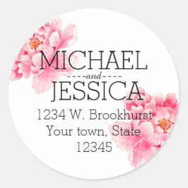 Pink Peony Blume Personalisierte Adresse Runder Aufkleber