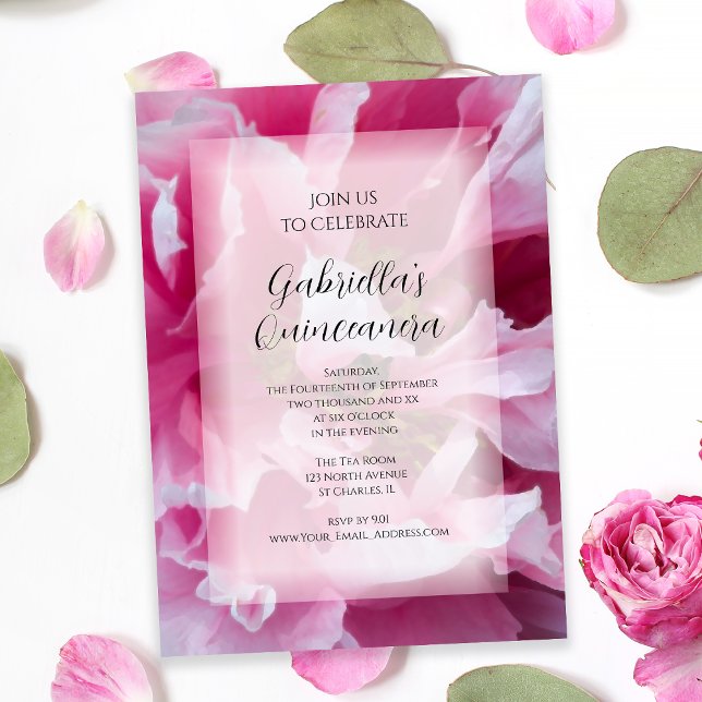 Pink Peony Blume Quinceanera Party Einladung (Von Creator hochgeladen)