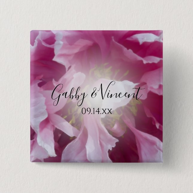Pink Peony Blume Wedding Button (Vorderseite)