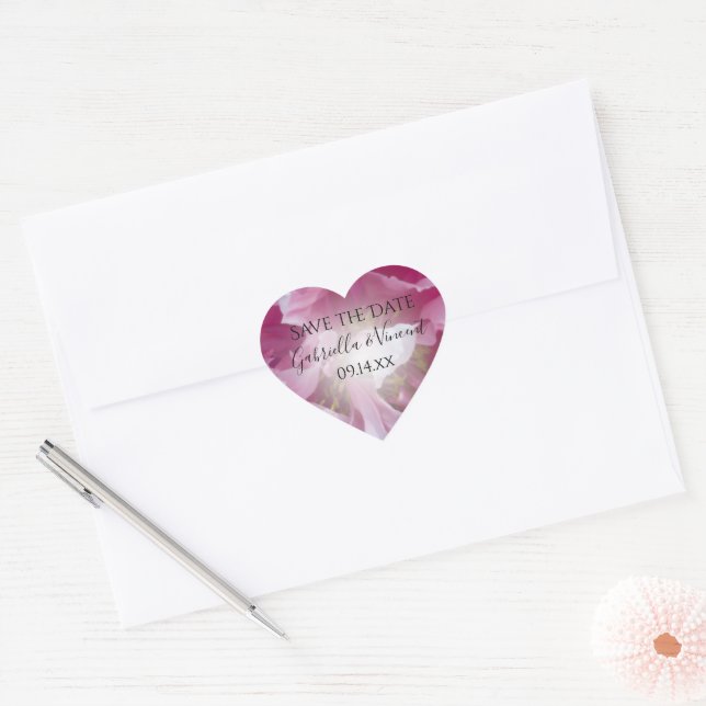 Pink Peony Blume Wedding Save the Date Herz-Aufkleber (Umschlag)