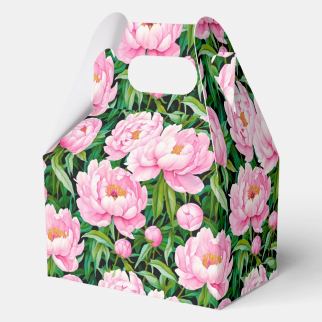Pink Peony Blüten auf einem grünen Hintergrund Geschenkschachtel (Vorderseite)