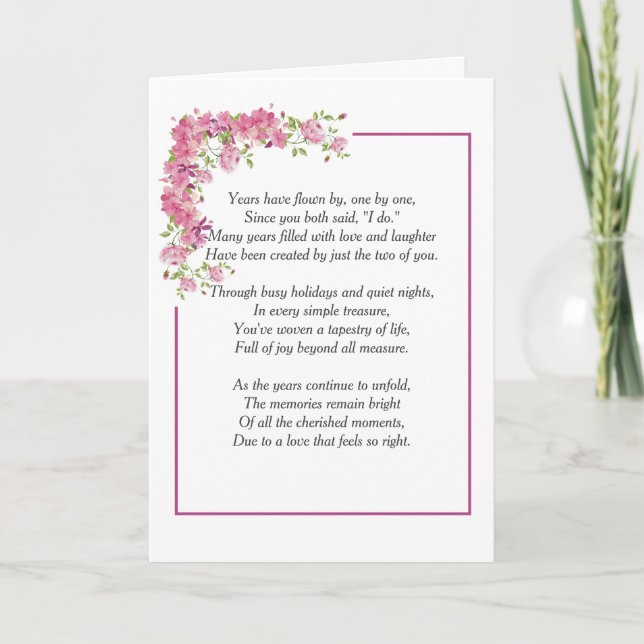 Pink Peony Border With Anniversary Poem Karte (Vorderseite)