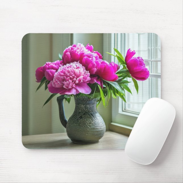 Pink Peony Bouquet Mousepad (Mit Mouse)