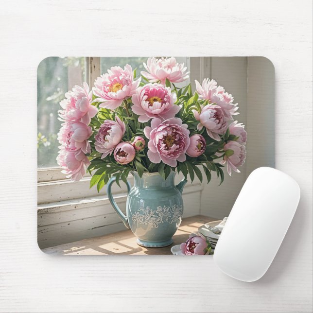 Pink Peony Bouquet Mousepad (Mit Mouse)
