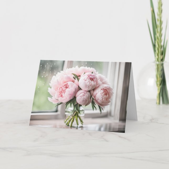 Pink Peony Bouquet zum Geburtstag Karte (Vorderseite)