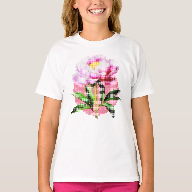 Pink Peony Dot Mosaic Flower Kid's T-Shirt (Vorderseite)
