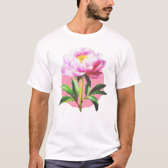 Pink Peony Dot Mosaic Flower Men's T-Shirt (Vorderseite)