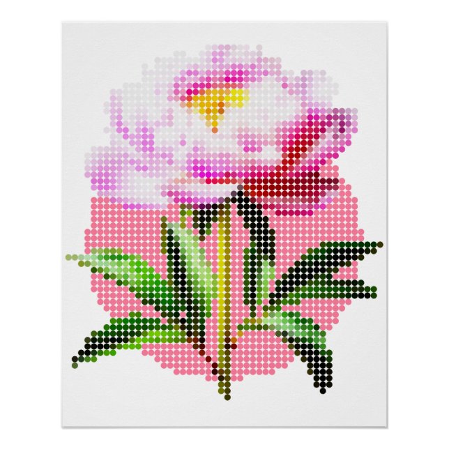 Pink Peony Dot Mosaic Flower Poster (Vorderseite)