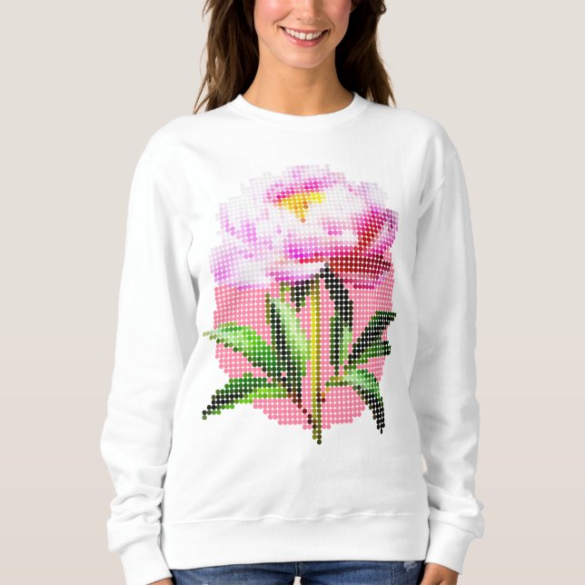 Pink Peony Dot Mosaic Flower Sweatshirt (Vorderseite)
