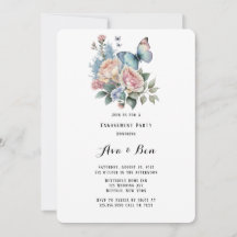 Pink Peony Dusty Blue Butterfly Engagement Party