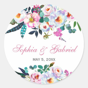 Pink Peony Eucalyptus Floral Wedcker Runder Aufkleber