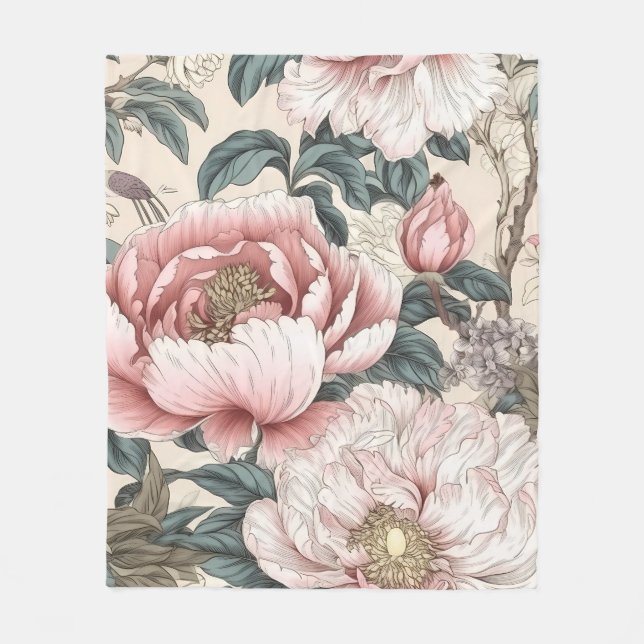 Pink Peony Fleecedecke (Vorderseite)