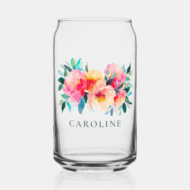 Pink Peony Floral Brautparty Custom Dosenglas (Vorderseite)