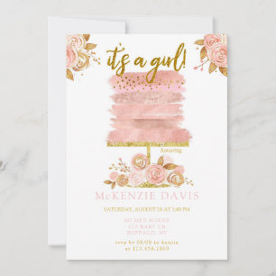 Pink Peony Floral Cake Girl Babydusche Einladung